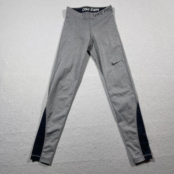 Nike Pro Dri-Fit Leggings Women Small Gray Compression Athletic Full‎ Length - Picture 1 of 10